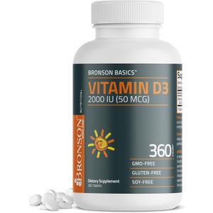 Bronson Vitamin D3 2000 IU (50mcg) Non-GMO, 360 Tablets, BBD 01/2028
