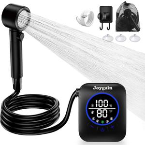 Portable Camping Shower with 8000mAh Rechargeable Battery - Lightweight Outdoor Shower Pump with 2.5m Hose, Hook & Suction Cup, for Van Life, RV, Pet, Hiking, Beach, Festival Use