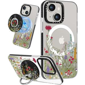 Lotadilo for iPhone 14 Case for Women - Girls Kawaii Design Compatible with Magsafe Magnetic Ring Holder Stand Flowers Plants Phone Covers Aesthetic Girly TPU Funda for 14