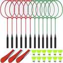 12 Pack Badminton Rackets Set Including Badminton Racquets, Nylon Shuttlecocks and Carry Bag for Outdoor Backyard Games Beginners, 67 cm length, standard head size