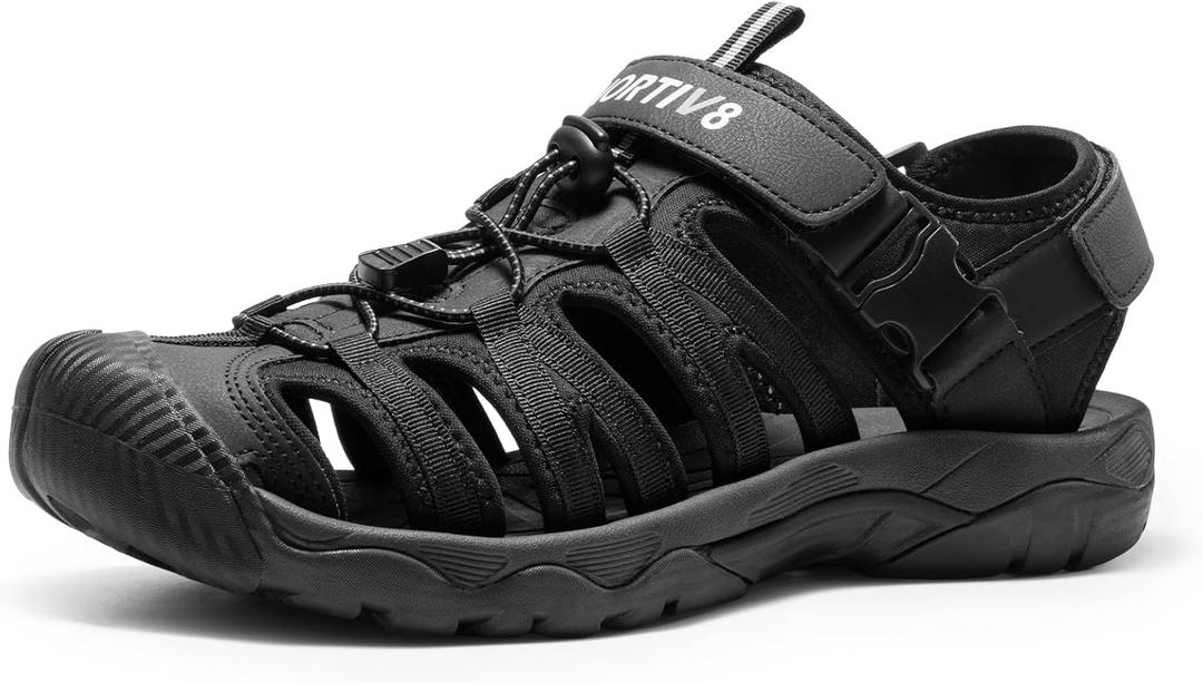 NORTIV 8 Men's Sandals, Closed Toe Athletic Sport Sandals, Mens Summer Shoes, Lightweight Trail Walking Sandals for Men (7.5, Black)