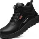 Composite Steel Toe Safety Shoes Lightweight Kevlar Puncture Resistant 6KV Electrical Insulated Breathable Waterproof Slip Resistant Industrial Construction Sneakers Rubber Sole Work Boots (Black, M)