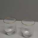 Viski Meridian Lowball Glasses Set of 2 - Premium Crystal Clear Vintage Drinking Tumblers for Whiskey, Scotch & Bourbon in Art Deco Ripple Glassware Design, Gold Rimmed Glassware Gift Set, 12 oz