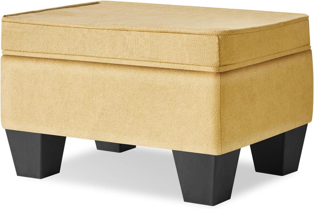 IBUYKE 10 Inch Small Foot Stool Ottoman, Rectangle Linen Foot Rest with Padded Seat and Plastic Legs, Modern Ottoman for Living Room, Bedroom, Entryway, Couch - Ginger WBD008JH