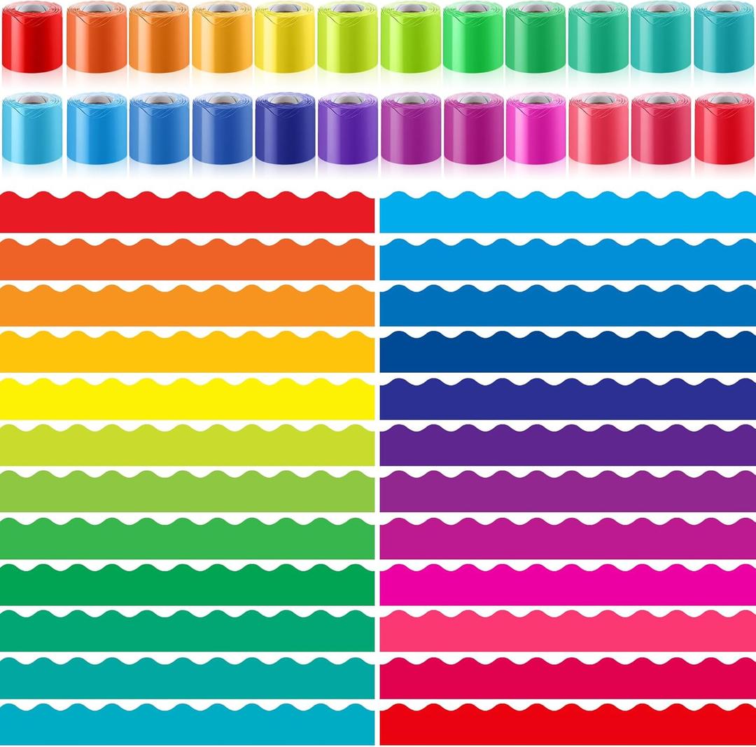 TaoBary 24 Rolls 944.9 Ft Colorful Bulletin Board Borders Bright Classroom Border for Bulletin Board Trim Scalloped Borders Decorations for Office School Teachers Classroom Posters(Rainbow Color)