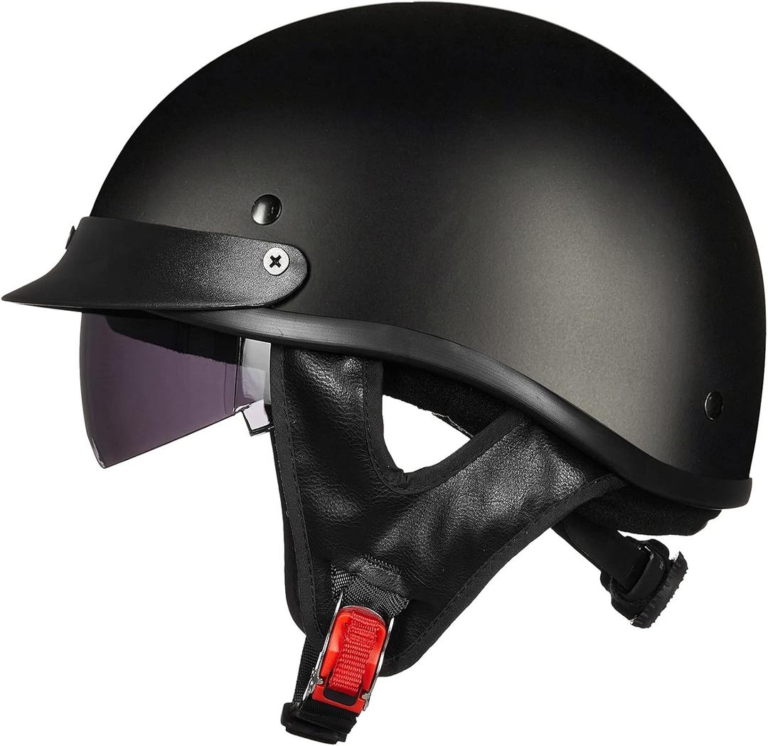 ILM Half Helmet Motorcycle Open Face Sun Visor Quick Release Buckle DOT Approved Cycling Motocross Suits Men Women 205V(XXL, Matt Black)
