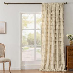 Beige Ruffle Curtain 95 Inch length 1 Panel Farmhouse Shabby Chic Gypsy Layered Ruffled Curtain for Living Room, Rod Pocket Privacy Light Filtering Semi-Sheer Boho Ruffle Window Drape, 52 x 95 Inch