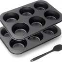 Non-Stick Muffin Pans, 6-Cup Set of 2 Jumbo Baking Pans with a Spatula for Extra-large Muffins & Cupcakes