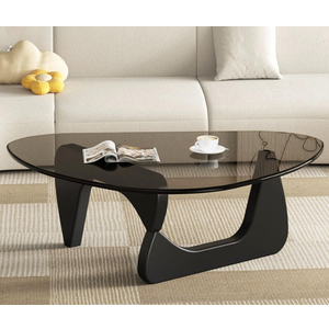 Modern Glass Coffee Table for Living Room, Mid Century Coffee Table, Small Coffee Table, Suitable for Bedroom Living Room Reception Office Tables (Black/Grey, Medium)