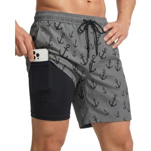 7 Inch Men Swim Trunks with Compression Breathable Liner Quick Dry Zipper Pockets for Pool Board Beach Cruise