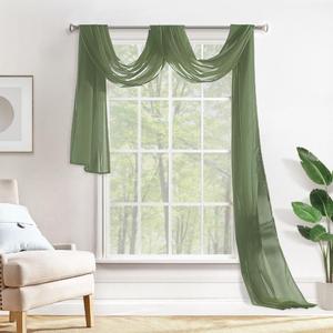 MIULEE Sheer Window Scarf Valance Extra Long Topper Spring Elegant Swag Curtains Luxury Draping Fabric for Wedding Arch Party Ceremony Canopy Bed Living Room, 37'' x 216'', 1 Panel Sage Green