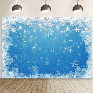 8x6ft Winter Bokeh Sparkle Blue Backdrop Snowflake Winter Wonderland Baby Shower Photography Background Xmas Backdrops for Photography Christmas Family Decorations Cake Smash Photo Booth Props