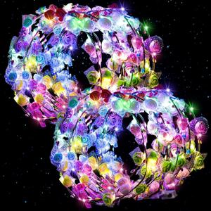 LovesTown 60PCS Glow in the Dark Party Supplies, Flower Crowns for Women Light Up Flower Crown, Light Up Party Favors for Easter Raves Birthday Wedding Reception Mardi Gras Cosplay