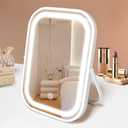 YEKKOPT Travel Makeup Mirror with Lights, Portable Small Beauty LED Vanity Mirror with Lights, 1200mAh Battery, Dimmable Touch Screen, Tabletop Folding Compact Mirror,Women Gift (8"L x 6"W, White)