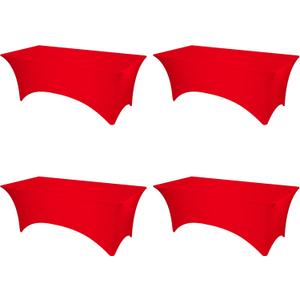 BRILLMAX 4 Pack Red Spandex Table Covers for 8 Ft Rectangle Tables - 180 GSM Thick Stretch Tablecloth Fitted, Reinforced Foot Pockets, Wrinkle Free Cloth for Wedding Banquet Party Trade Show