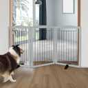 ZJSF Freestanding Dog Fence Indoor, Foldable Dog Gate for Doorways, Stairs or Hallways, Sturdy Wood Extra Wide Pet Gate with Support Feet for The House, Grey, 32 "Height-3 Panels
