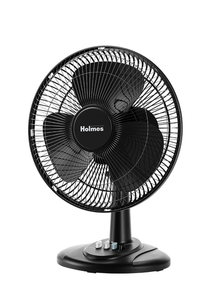 HOLMES 12" Table Fan, 75° Oscillation, 3 Speeds, 15° Adjustable Head Tilt, Ideal for Home, Bedroom or Office, Black