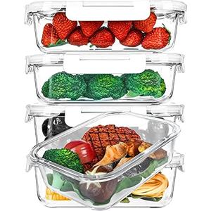 [5-Packs, 36 Oz.] Glass Meal Prep Containers with Locking Lids Glass Food Containers,Airtight Lunch Container,Microwave, Oven, Freezer and Dishwasher (4.5 Cup, White)