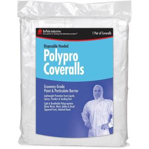 Buffalo Industries (68509) Hooded Zip-Front Economy-Grade Polypro Disposable Coverall - Size XL, Pack of 1 - Lightweight Protection Against Liquids, Sprays, Powders and Sanding Dust