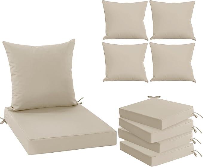 Outdoor Chair Cushions Set of 3, Waterproof Backrest and Deep Seat Cushion Set for Patio Furniture, Outdoor Sofa Replacement Cushions with Removable Cover, 24 x 24 Inch, Cream