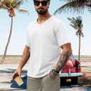 NIASHOT Mens T Shirts Short Sleeve Classic V Neck T-Shirt Casual Summer Basic Tee Shirt (White, L)
