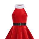Christmas Girl Costume Red Velvet Sleeveless Dress Family Gathering Party Dress with Hooded Belt (5-6Years)