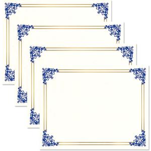 Empire Blue, Gold & White Parchment Certificate Papers - Pack of 100, Laser & Inkjet Printer Compatible, for Office, Business Awards, Graduation, School Diplomas, 8-1/2" x 11" on 60 lb. Text Stock