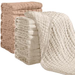 Looxii Muslin Burp Cloths 100% Cotton Muslin Cloths 12 Pack Large 20''x10'' Extra Soft and Absorbent Baby Burping Cloth for Boys and Girls (Apricot+Coffee)