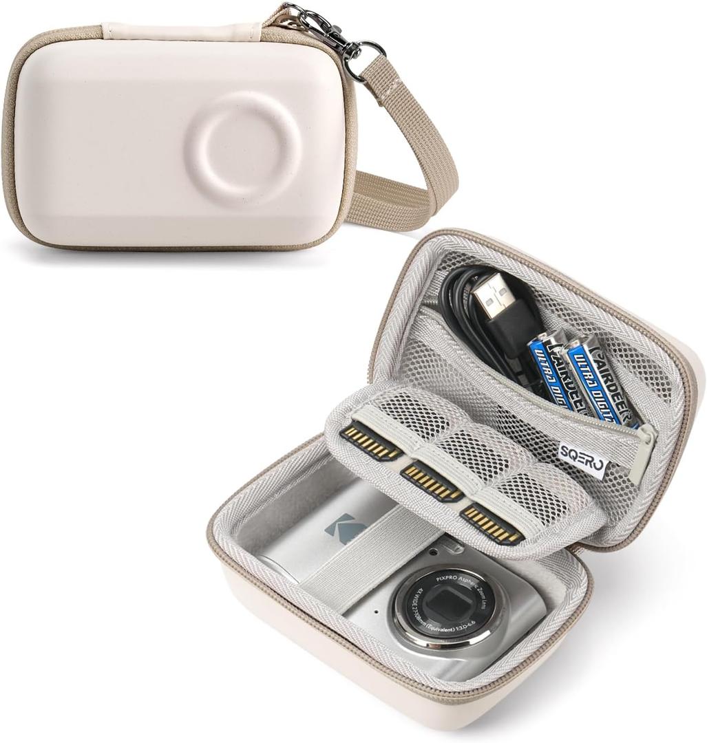 Digital Camera Case for KODAK PIXPRO FZ45 FZ55 & CAMKORY 1080P - Compact Travel Bag with 3 SD Card Slots, Small Lightweight Pouch, Cute Gifts for Adults Kids (beige)