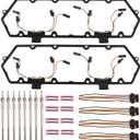Injector Glow Plug Harnesses + Valve Cover Gaskets + Glow Plugs Kit Compatible with 94-97 7.3L Ford F250 E350 Powerstroke Diesel Replace F4TZ12A342BA F4TZ-9D930-K F4TZ-6584-A 615-202