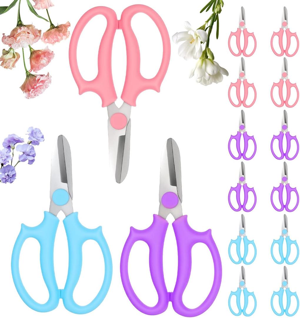 12 Pcs Flower Scissors, Stainless Steel Floral Shears Fresh Flowers Stem Scissors Garden Plant Pruning Shears for Flower Arrangement Branches and Leaves Trimming (Pink, Blue, Purple)
