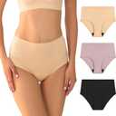 BATTEWA Silky Soft and Invisible Leak Proof Underwear for Women Incontinence Seamless Panties with 50ml Absorbency Ultra-Comfortable Nylon, Elastane Blend Briefs 3 Pack (X-Large, Beige Blush Black)