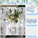72 Inches Scalloped Edge Table Runner, Double Linen Fabric Table Runner Outdoor, Rustic Dining Decor for House Kitchen Coffee(Pure White, Sky Blue)