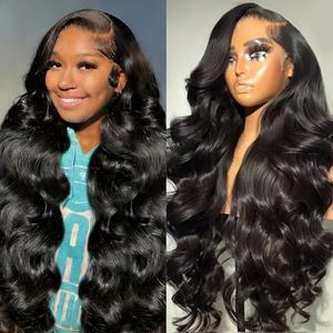 GCOKS Lace Front Wigs Human Hair Body Wave 200 Density Human Hair Wigs for Women Pre Plucked 13x4 HD Lace Frontal Wig Glueless Natural Black 26 inch