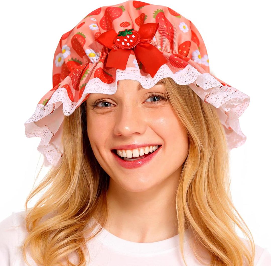 Strawberry Hat for Women Adult, Strawberry Costume Accessories Bucket Hat, Berry Costumes for Halloween Cosplay Party Dress Up
