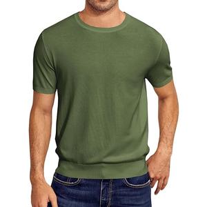 Mens Short Sleeve Knit T-Shirts Crew Neck Slim Fit Stretch Pullover Sweater Casual Solid Basic Knitwear L