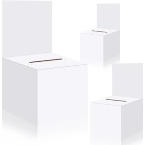 3 Pcs Raffle Boxes Ballot Box for Fundraising, 6 x 6 x 6 Inch Cardboard Box with Slot for Ticket and Removable Header Donation Boxes for Collecting Business Card Voting Contest(White)