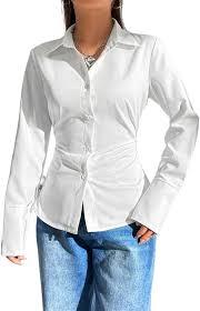 Women's Classic-Fit Shirt Shirt With Folds (S, White)