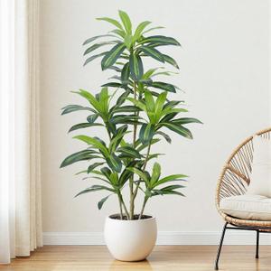 Dracaena Plant Artificial Tree 5Ft Tall Fake Tropical Floor Plants Potted (Real Touch) Artificial Silk Tree Leaf Faux Trees Black Tall Planter for Home Office Living Room Indoor Outdoor Decor