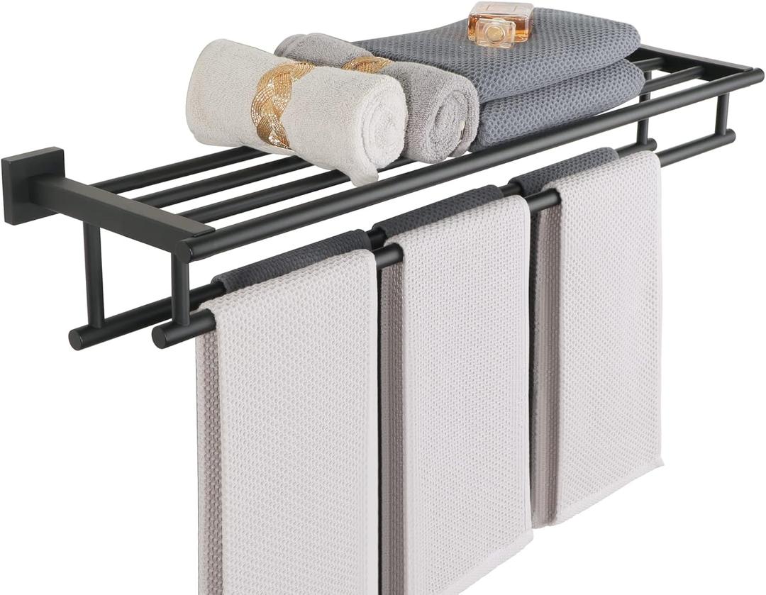 Alise Towel Rack for Bathroom Wall Mount,Double Towel Bars with Shelf,SUS304 Stainless Steel Towel Holder for Bathroom,Matte Black Towel Hanger for Bathroom,32 Inch