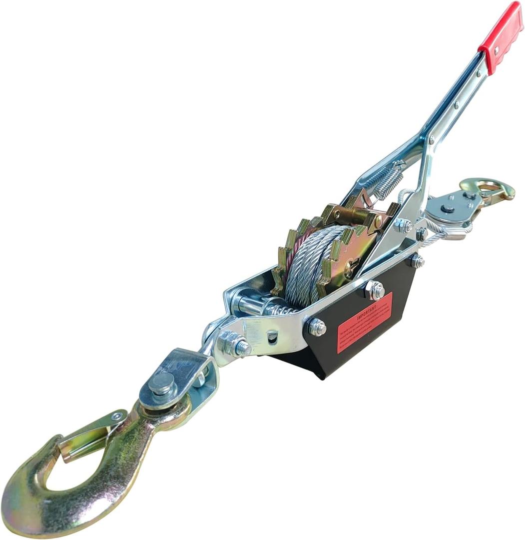Come Along Winch - 4400 lbs/2T Pulling Capacity,12ft Steel Cable,2 Hooks,Dual Gear Power Puller,Automotive Hoist Cable Puller for Vehicle Rescue,Construction,and Farm