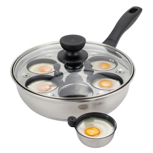 MARSKITOP Egg Poacher, Poached Eggs Cooker, Stainless Steel Egg Poaching Pan Food Grade Safe PFOA Free