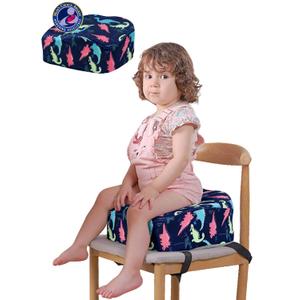 Babelio Ergo-Designed Booster Seat for Kitchen Chair, Promote Proper Upright Posture, Toddler Booster Seat for Dining Table, Removable & Washable Cover, Blue Dinosaur (Classic)