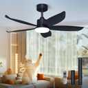 LANMEL Max Series 42 Inch Black Ceiling Fan with Light and Remote, Modern Ceiling Fan, 6 Speed, Reversible, 3000k-6500k Dimmable LED, Quiet DC Motor for Indoor Outdoor