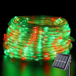 YEGUO Solar Christmas Light Outdoor Waterproof, 66ft 200 LED Red and Green Rope Lights, 8 Modes Tube String Lights in Clear Thin Tube