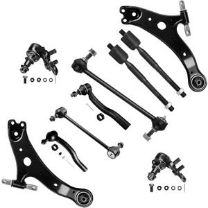 SCITOO 10pcs Suspension Kit Front Lower Control Arm With Ball Joints Front Inner Outer Tie Rods Front Rear Sway Bar Link Fit 2002 2003 For Toyota Camry For Lexus Es300