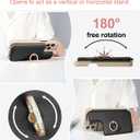 Crossbody Wallet Case for iPhone 15 Pro, Card Slot Phone Case with 360 Ring Stand, Built-in Makeup Mirror, Snap Closure, Adjustable Shoulder Strap, 6.1 Inch (Black)