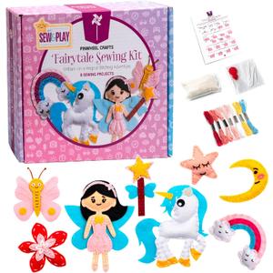 Pinwheel Crafts Beginner Sewing Kit for Kids Ages 5 6 7 8-12+ - Make Your Own Fairytale Characters Kids Sewing Kit - Play & Learn to Sew Craft Box, Girls & Boys Birthday Gifts