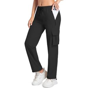 Womens Hiking Pants Lightweight Quick Dry Cargo Pants 4 Pockets Water Resistant Travel Casual Work Athletic Pant (Black, XL)
