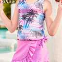 Girls Swimsuits 3 Piece Tankini Bathing Suit Set Cute Bikini Swimwear with Cover Ups Beach Skirt ,12T